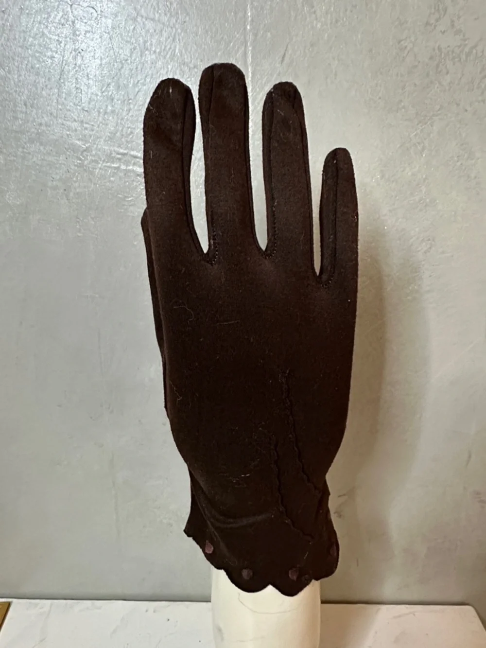 Vintage Women's Driving Gloves Brown Nylon Hand Crafted Retro Split Cuff M